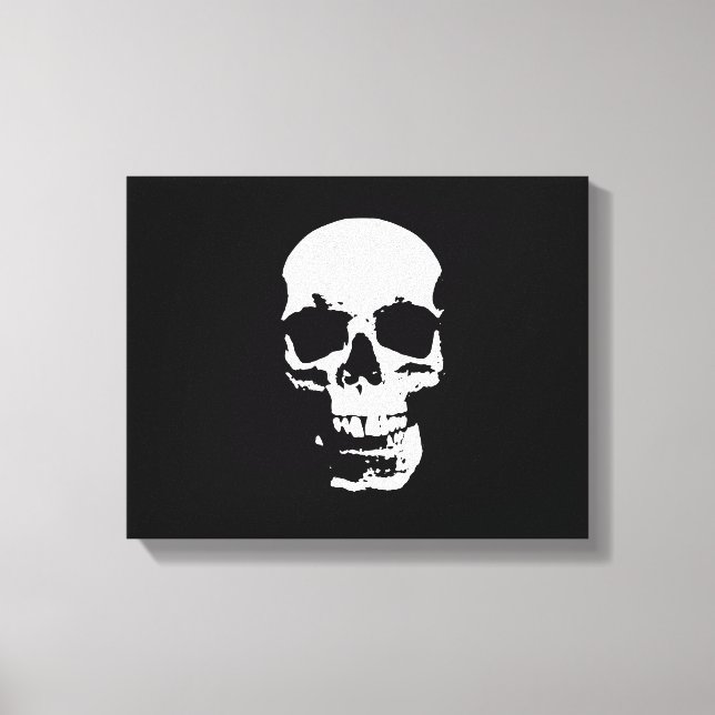 Toile Enveloppée d'Art Pop Crâne Noir & Blanc (Recto)