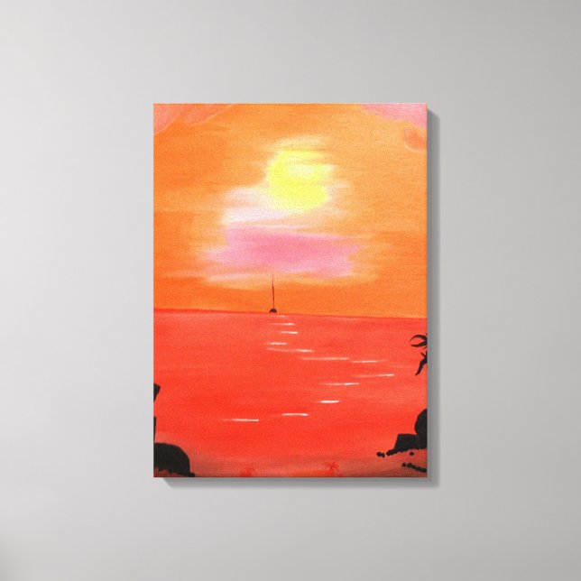 Toile Enveloppée Orange Sunset Peinture Ciel (Recto)
