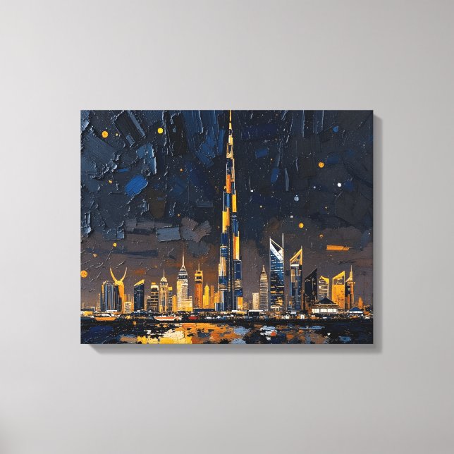 Toile enveloppée Premium Dubai Skyline | Ville mod (Recto)