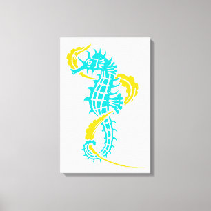 Toile Equestre turquoise, jaune et algues