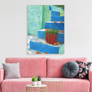 Toile Escalier grec Peinture Aquarelle Escaliers Oranges