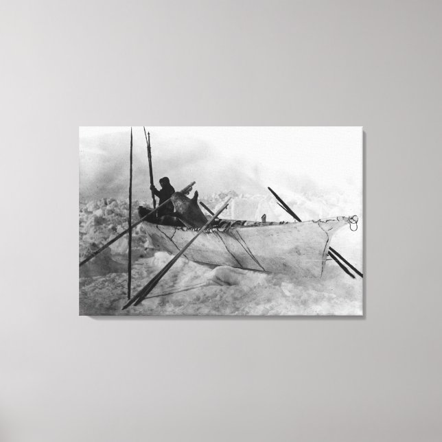 Toile Eskimo en bateau fait avec des peaux appelé Omiak (Recto)
