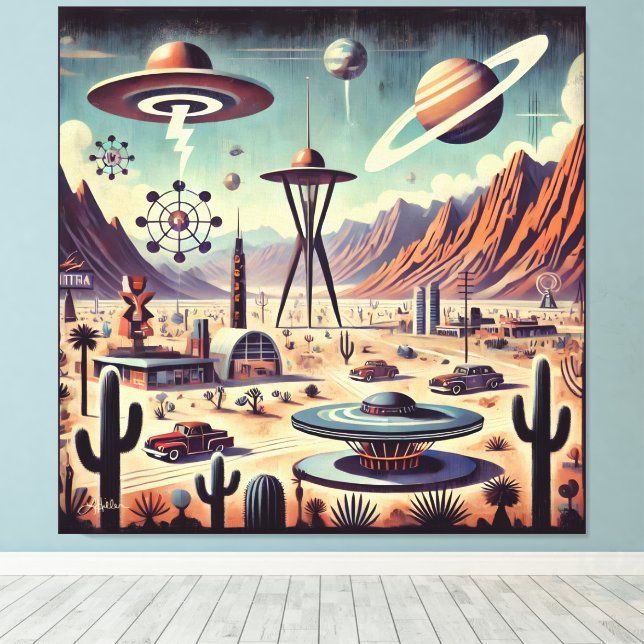Toile Espace âge Alien Désert Invasion Imaginaire Art (Insitu (Plancher de Bois))