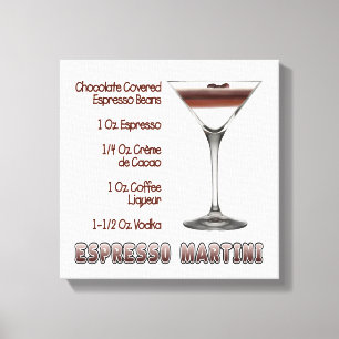 Toile Espresso Martini Cocktail Recette Art 12"x12"