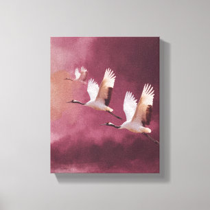 Toile Ésthétique sereine de grues japonaises en vol