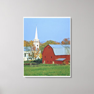 Toile États-Unis, Vermont, Peacham. Une grange rouge et