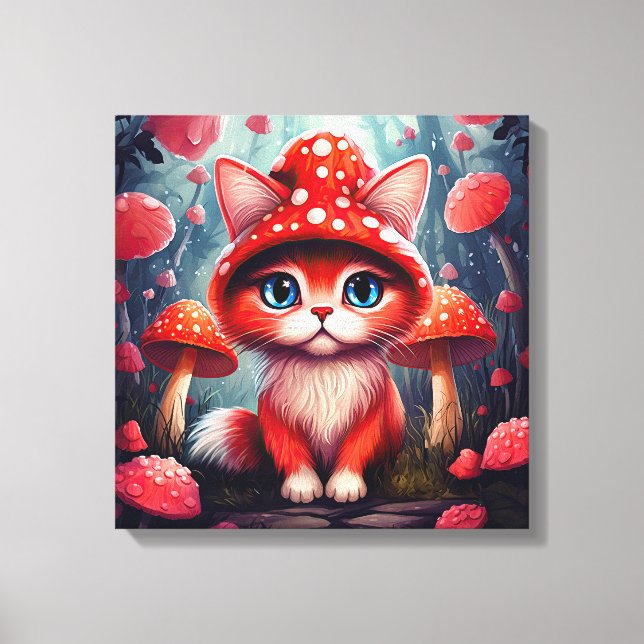 Toile Étendue De Chat De Champignons Rouge Whimsic (Recto)