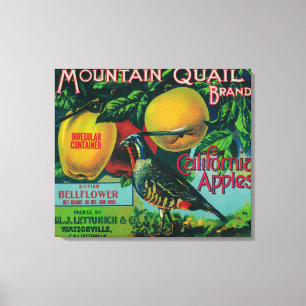 Toile Étiquette de caisse d'Apple de cailles de montagn