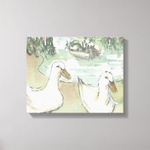 Toile étirée "Esquisse d'aquarelle/Canards Paris"