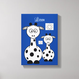 Toile étirée Imprimer Giraffe Bleu