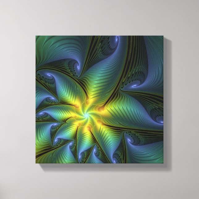 Toile Etoile Abstraite, Bleu brillant Vert Or Fractal Ar (Recto)