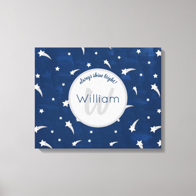 Toile Étoiles de tir Aquarelle bleu marine Monogramme (Recto)