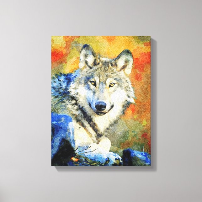 Toile Etonnant loup de la faune Aquarelle Loups peinture (Recto)