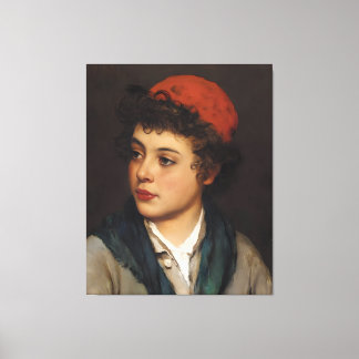 Toile Eugene de Blaas : Jeune Fille au Béret Rouge - 16K