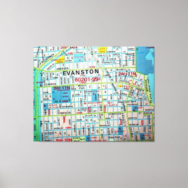 Toile EVANSTON, IL Carte Vintage (Recto)