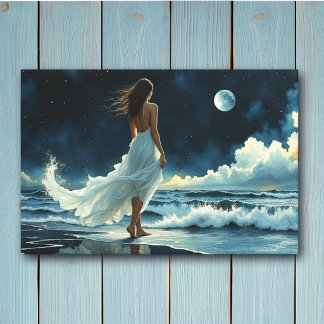 Toile Évasion au bord de la mer sous la Lune | Art côtie