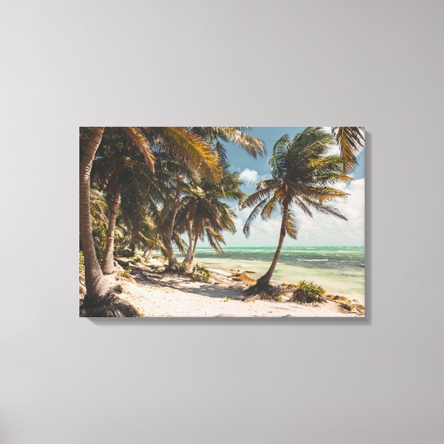 Toile Exotic Palm Trees Turquoise Sea White Sand Beach (Recto)
