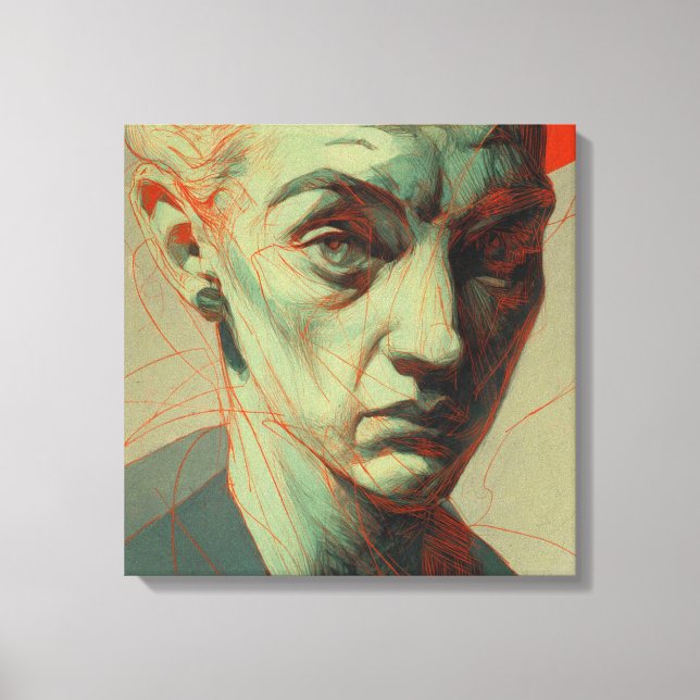 Toile Expressionist Portrait with Red Scribble Overlay (Recto)