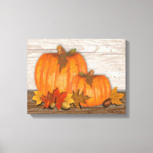 Toile Fall Pumpkins Wrapped Canvas