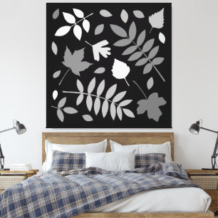 Toile Fallen Feuille Design Gris Blanc Noir