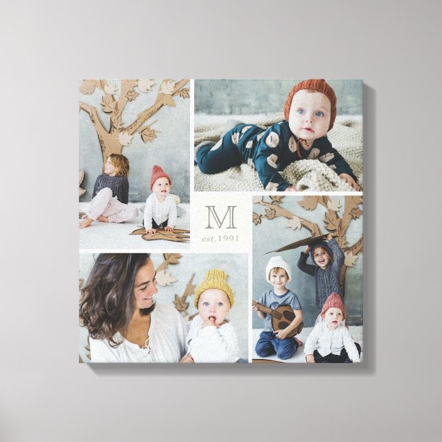 Toile Famille Carré moderne Monogramme Photo Collage Can (Recto)