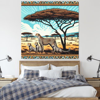 Toile famille cheetah dans le serengeti
