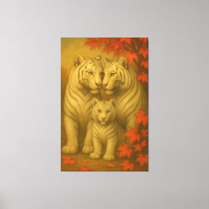 Toile Famille de Tigre Blanc – Automne Érable Beaux-Arts