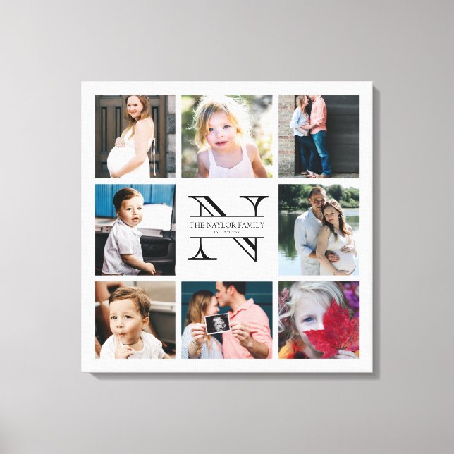 Toile Famille Monogramme personnalisée 8 Collage photo (Recto)