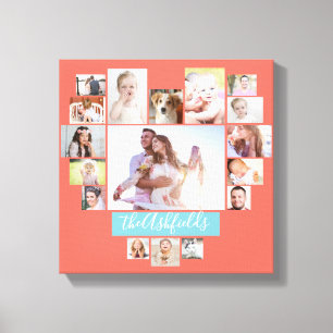 Toile Famille Photo Collage Coeur 17 Photos Nom Coral