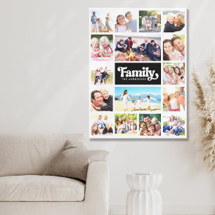 Toile Famille Retro Typographie Photo Collage 16 Photos
