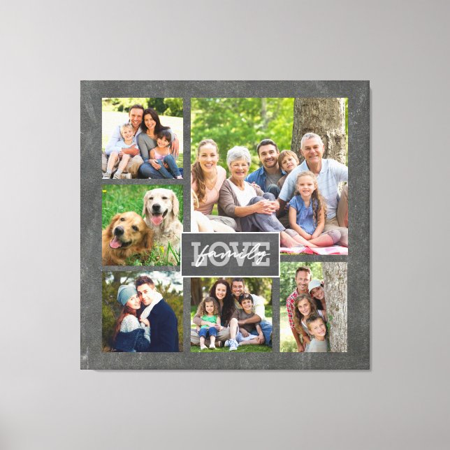 Toile Family Love Custom Photo Collage Modern Chalkboard (Recto)