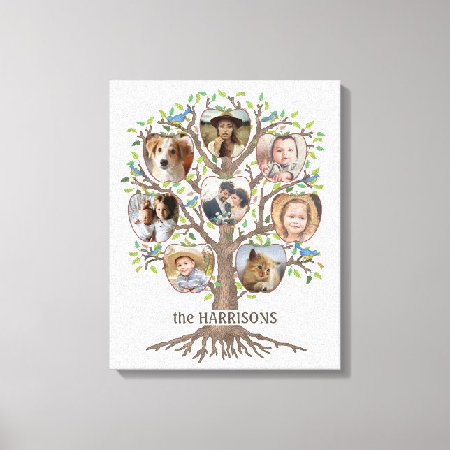 Toile Family Tree Photo Collage 8 Photos Nom Lt Beige (Recto)