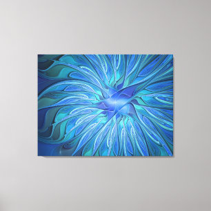 Toile Fantaisie de fleurs bleues, art fractal abstrait