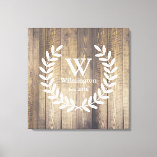 Toile Farmhouse Rustic Barn Wood Laurels Nom de famille