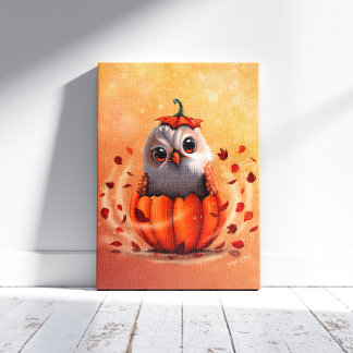 Toile Faune mignonne d'un hibou : Forêt d'automne