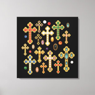 Toile Faux Birthstone Croix et Perdre Gems sur Black
