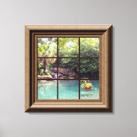 Faux Fenêtre Scène Zen Eau Jardin Pacifique