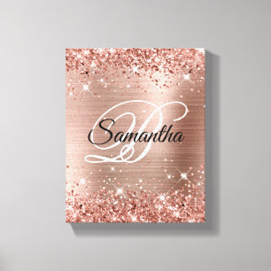 Toile Faux Glittery Rose Gold Foil Fancy Monogramme