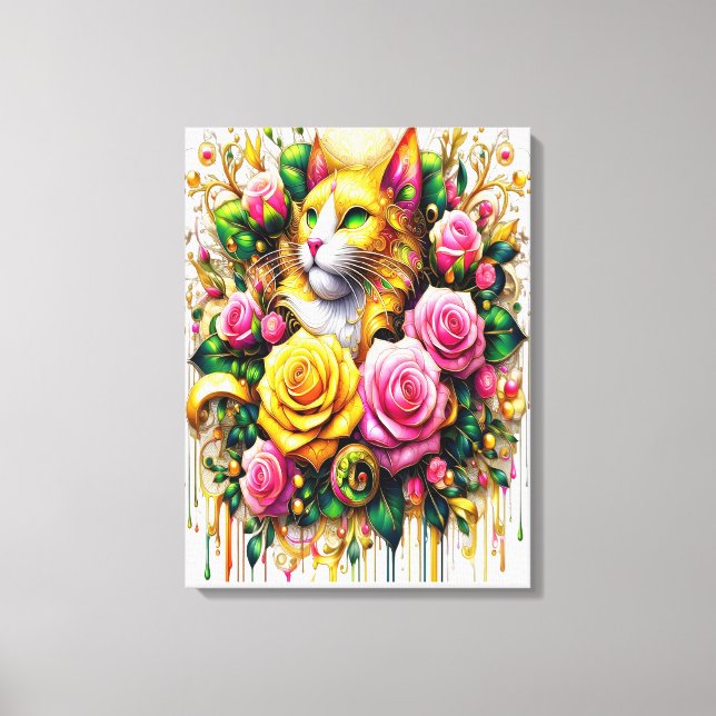 Toile Feline au milieu d'une floraison vibrante18x24 (Recto)