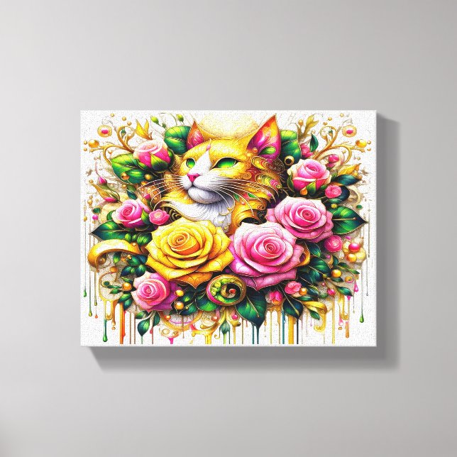 Toile Feline au milieu d'une floraison vibrante 10x8 (Recto)