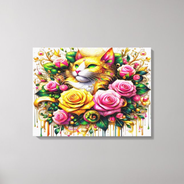 Toile Feline au milieu d'une floraison vibrante 24x18 (Recto)