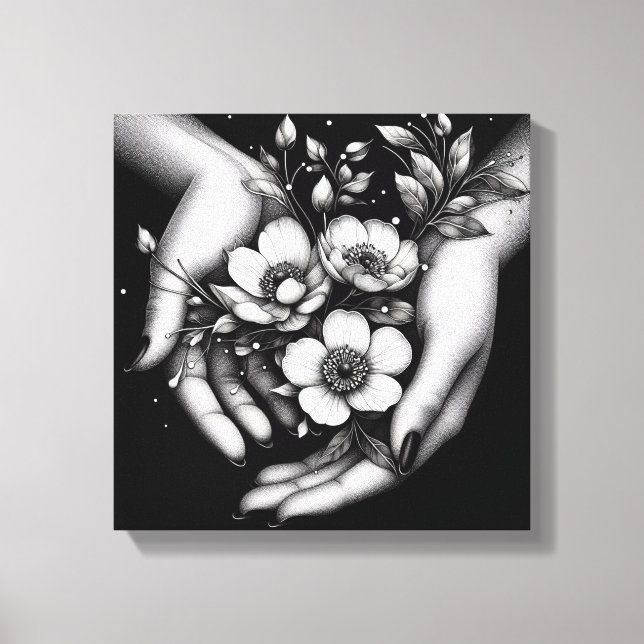 Toile Feminine Floral Hand Minimalist Aesthetic Wall Art (Recto)
