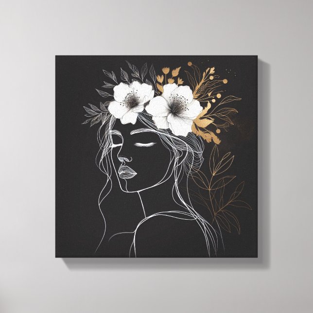 Toile Feminine Line Art with Floral Crown (Recto)