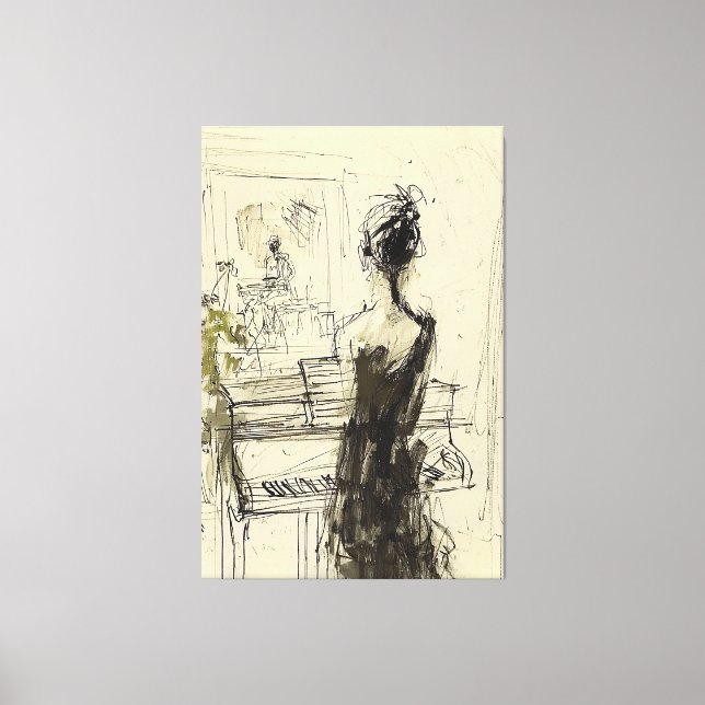 Toile Femme à Piano Sketch - (Recto)