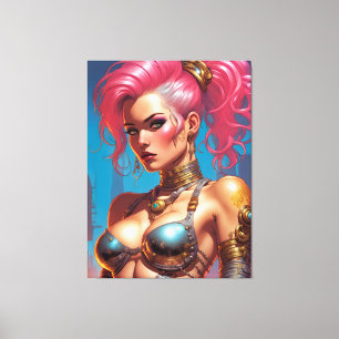 Toile Femme Aux Beaux Cheveux Roses