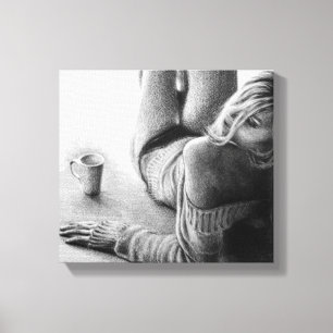 Toile Femme avec café matin Crayon dessin art