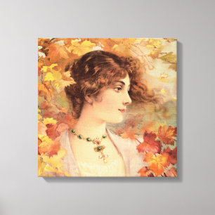 Toile Femme d'automne Art nouveau Imprimé de feuillage d