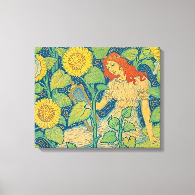 Toile Femme-fille de fleurs dans le jardin de tournesol (Recto)
