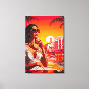 Toile Femme Glamour de l'Art Pop au Coucher du Soleil av