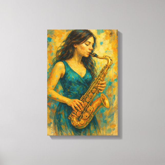 Toile Femme jouant du saxophone dans un style Abstrait c (Recto)